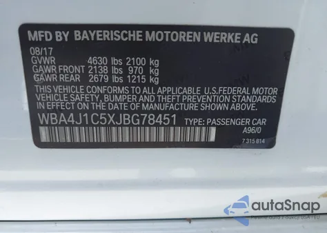 2018 BMW 430I Gran Coupe from USA, damaged, VIN WBA4J1C5XJBG78451